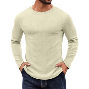 COOFANDY Crewneck Sweaters for Men Slim Fit Long Sleeve Pullover Tops | Stretch Ribbed Knit, Soft Touch Fabric, High Elasticity, Thermal Long Sleeve Tee Shirts(Beige)