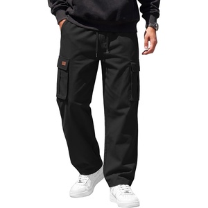 COOFANDY Men Casual Cargo Pants Hiking Joggers Sweatpant with Multi Pockets | Stretch Cotton Fabric, Skin Friendly, Outdoor Sweat Pant, Elastic Waist, Straight Leg Trousers, Relaxed Fit, Lightweight(Black)