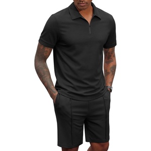 COOFANDY Men’s 2 Pieces Outfits Quarter Zip Polo Shirt and Shorts Set Casual Summer Tracksuit(Black)