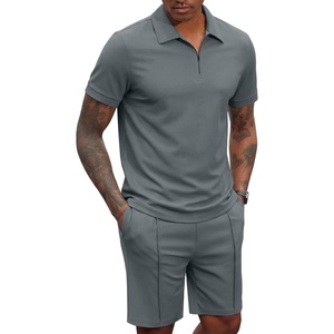 COOFANDY Men’s 2 Pieces Outfits Quarter Zip Polo Shirt and Shorts Set Casual Summer Tracksuit(Dark Grey)