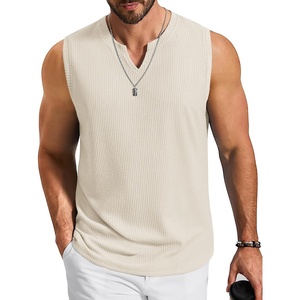 COOFANDY Mens Casual Tank Top V Neck Knit Jacquard Summer Sleeveless Shirts | Lightweight 3D Textured Tank,Perfect for Beach Vacation,Breathable and Stretchable,Resort Wear or Retro Street Style(Beige)