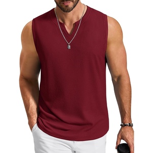 COOFANDY Mens Casual Tank Top V Neck Knit Jacquard Summer Sleeveless Shirts | Lightweight 3D Textured Tank,Perfect for Beach Vacation,Breathable and Stretchable,Resort Wear or Retro Street Style(Wine Red)