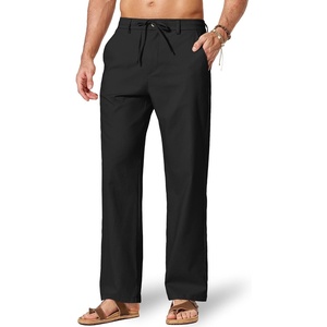COOFANDY Men’s Cotton Linen Pants Casual Drawstring Dress Pants Beach Summer Lightweight Trousers(Black)