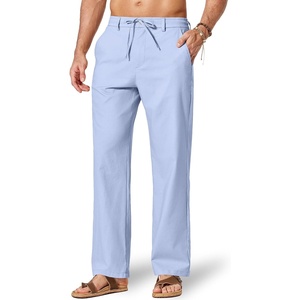COOFANDY Men’s Cotton Linen Pants Casual Drawstring Dress Pants Beach Summer Lightweight Trousers(Light Blue)