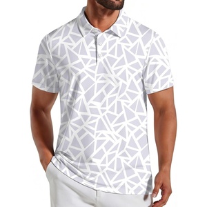 COOFANDY Mens Golf Polo Shirts Short Sleeve Quick Dry Casual Collared Shirt | Quick-dry 4-way stretch , UPF30+, moisture-wicking fabric; 3-button polo collar, side slits; great for golf, work & gifts(White Grey Geometry)
