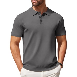 COOFANDY Mens Knit Polo Shirts Casual Short Sleeve Button Down Polo Shirt | Knit polo, soft, breathable, stretch, 3-button placket, elastic ribbed cuffs and hem, casual, business, classic, stylish(Dark Grey)