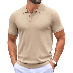 COOFANDY Mens Knit Polo Shirts Casual Short Sleeve Button Down Polo Shirt | Knit polo, soft, breathable, stretch, 3-button placket, elastic ribbed cuffs and hem, casual, business, classic, stylish(Khaki)
