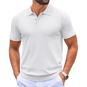 COOFANDY Mens Knit Polo Shirts Casual Short Sleeve Button Down Polo Shirt | Knit polo, soft, breathable, stretch, 3-button placket, elastic ribbed cuffs and hem, casual, business, classic, stylish(White)