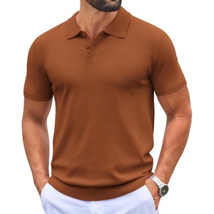 COOFANDY Mens Knit Polo Shirts Casual Short Sleeve Button Down Polo Shirt | Knit polo, soft, breathable, stretch, 3-button placket, elastic ribbed cuffs and hem, casual, business, classic, stylish(Caramel)