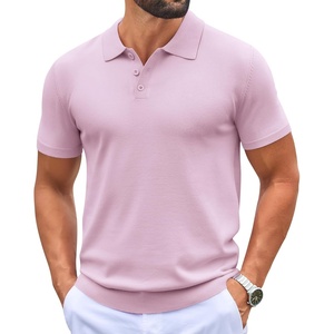 COOFANDY Mens Knit Polo Shirts Casual Short Sleeve Button Down Polo Shirt | Knit polo, soft, breathable, stretch, 3-button placket, elastic ribbed cuffs and hem, casual, business, classic, stylish(Pink)