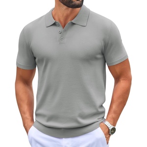 COOFANDY Mens Knit Polo Shirts Casual Short Sleeve Button Down Polo Shirt | Knit polo, soft, breathable, stretch, 3-button placket, elastic ribbed cuffs and hem, casual, business, classic, stylish(Grey)