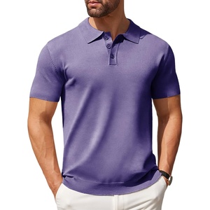 COOFANDY Mens Knit Polo Shirts Casual Short Sleeve Button Down Polo Shirt | Knit polo, soft, breathable, stretch, 3-button placket, elastic ribbed cuffs and hem, casual, business, classic, stylish(Light Purple)