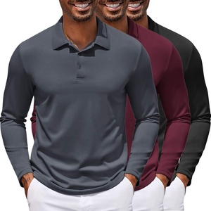 COOFANDY Men’s Long Sleeve Polo Shirt Golf Lightweight Breathable Moisture Wicking Shirt for Business Casual Work Outdoor(3 Pack Black & Dark Grey & Wine Red)