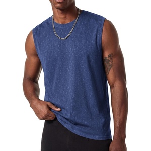 COOFANDY Men’s Sleeveless Shirts Cotton Workout Tank Tops Muscle Tee Shirt | Acid Wash Fabric, Lightweight and Soft Cut Off Shirt, Casual Summer Faishon Tank, Relaxed and Oversized Fit Sleeveless Top(Navy Blue)
