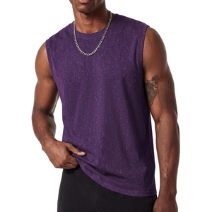 COOFANDY Men’s Sleeveless Shirts Cotton Workout Tank Tops Muscle Tee Shirt | Acid Wash Fabric, Lightweight and Soft Cut Off Shirt, Casual Summer Faishon Tank, Relaxed and Oversized Fit Sleeveless Top(Purple)