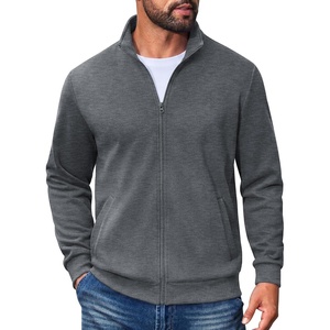 COOFANDY Mens Zip Up Sweatshirt Lightweight Fleece Jacket Casual Sweaters | Soft Cotton Blend, Mock Neck, Full Zip, Warm Fleece Lining, Side Pockets, Business, Commute, Fall, Winter, Spring Jacket(Medium Grey)