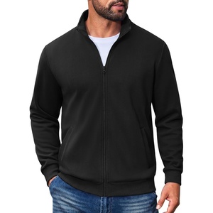 COOFANDY Mens Zip Up Sweatshirt Lightweight Fleece Jacket Casual Sweaters | Soft Cotton Blend, Mock Neck, Full Zip, Warm Fleece Lining, Side Pockets, Business, Commute, Fall, Winter, Spring Jacket(Black)
