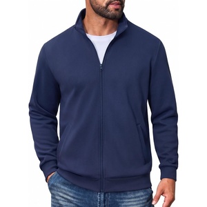 COOFANDY Mens Zip Up Sweatshirt Lightweight Fleece Jacket Casual Sweaters | Soft Cotton Blend, Mock Neck, Full Zip, Warm Fleece Lining, Side Pockets, Business, Commute, Fall, Winter, Spring Jacket(Navy Blue)