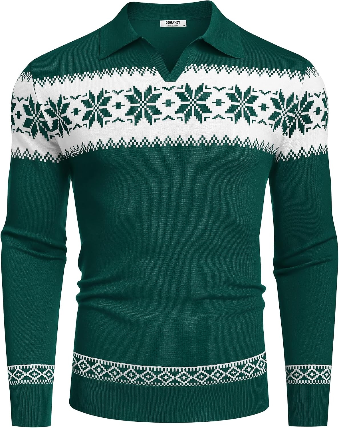 image:imageCOOFANDY Long Sleeve Polo Shirts for Men Pullover Sweaters Knit Polo Shirt Vintage VNeck PoloRetro Open CollarSoft Breathable KnitStretch Ribbed Cuffs amp HemVacation Casual StyleBusinessChristmas Green White