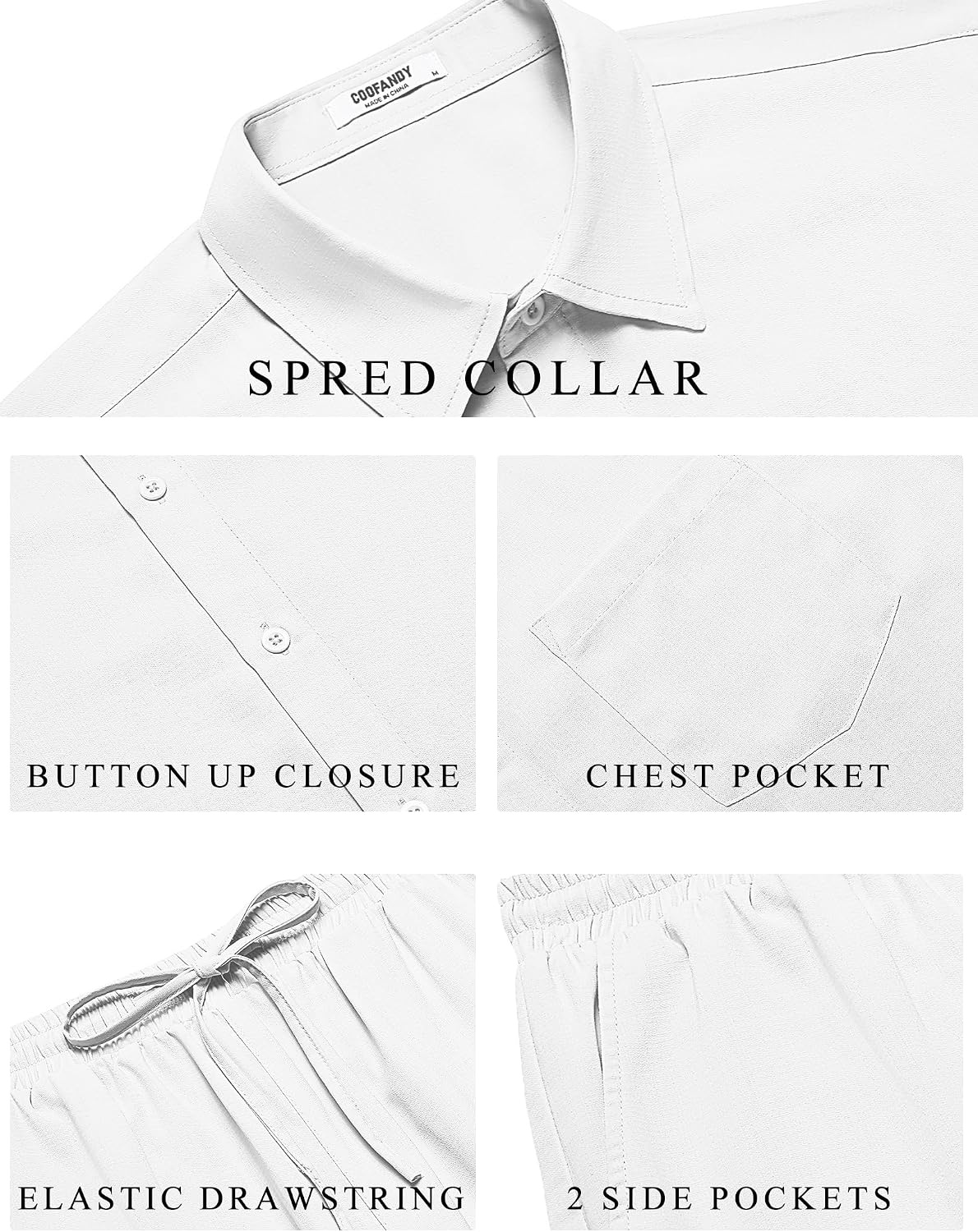 image:imageCOOFANDY Mens 2 Piece Casual Beach Set Button Down Shirt and Loose Pants 2 Piece Linen SetLightweightCasual Beach WearVacation Walking OutfitsFaux Linen TextureAwhite