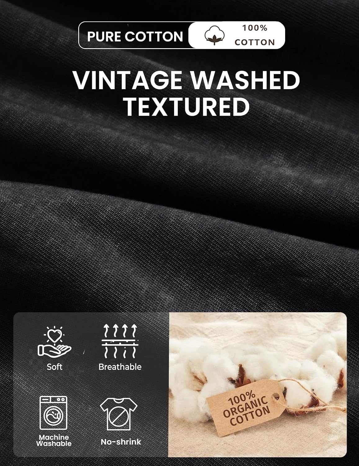 image:imageCOOFANDY Mens Long Sleeve Tee Shirts Cotton Vintage Washed T Shirts Relaxed Fit Basic TeesBlack