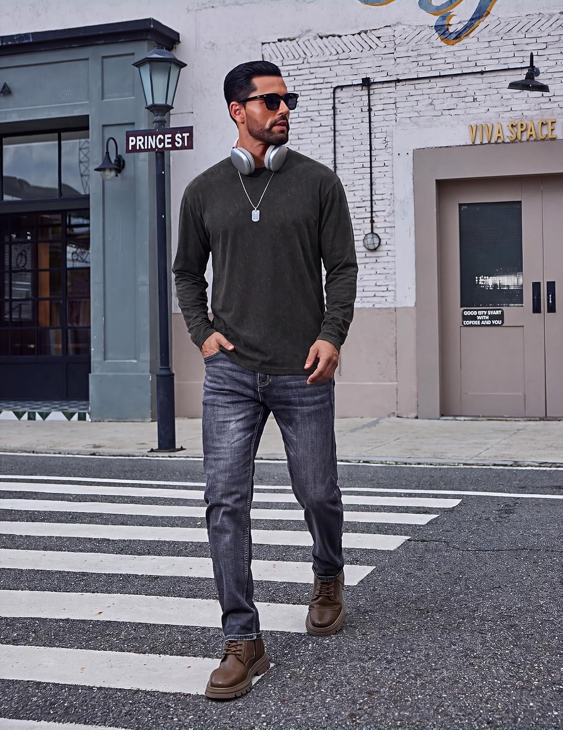 image:imageCOOFANDY Mens Long Sleeve Tee Shirts Cotton Vintage Washed T Shirts Relaxed Fit Basic TeesBlack