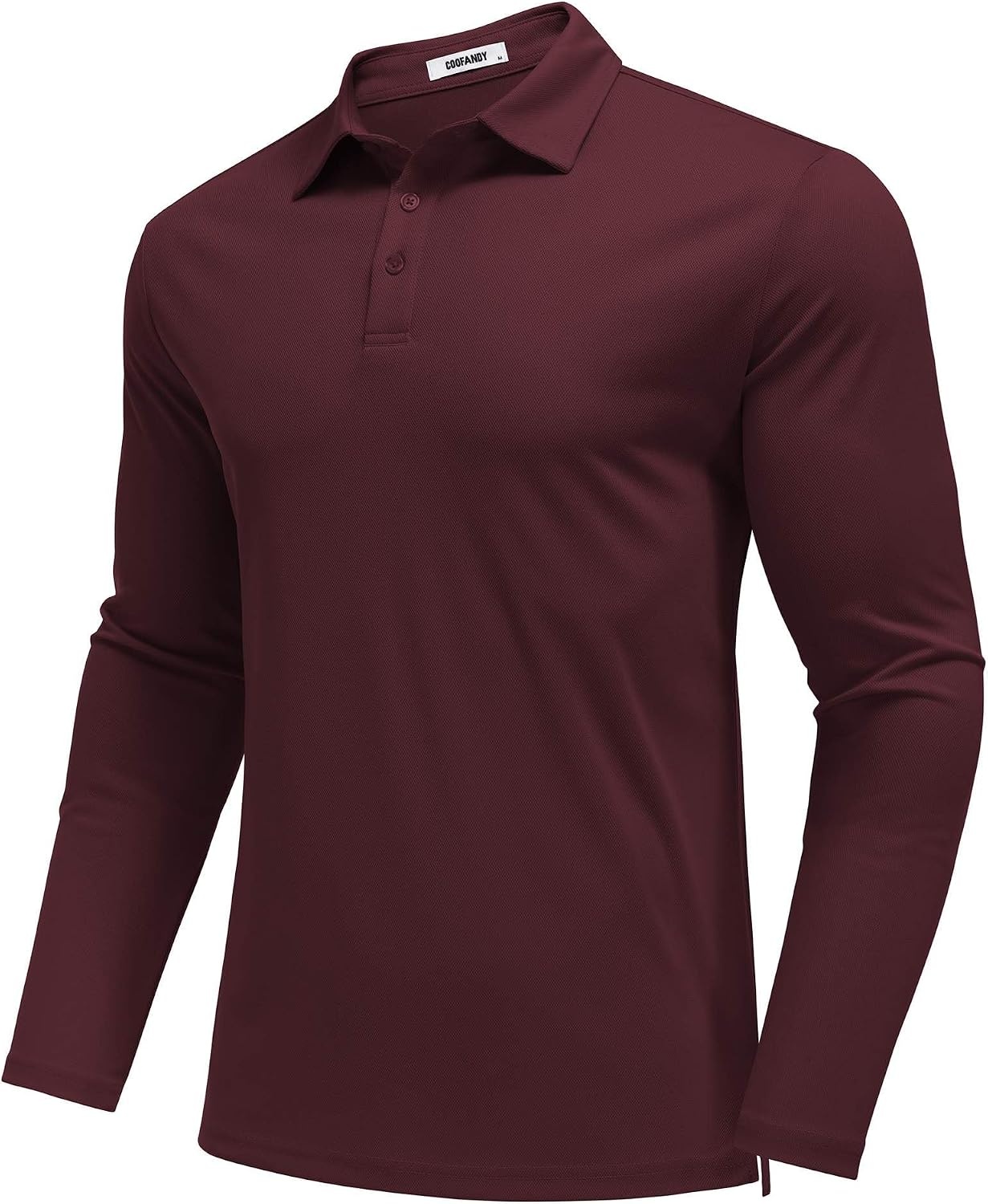 image:imageCOOFANDY Mens Polo Shirts Long Sleeve UPF 50 Moisture Wicking Golf Shirt 3 Button Lightweight Collared Shirts Shape Retaining Classic Basic Polos Ideal for Golf Tennis and Daily Casual WearWine Red