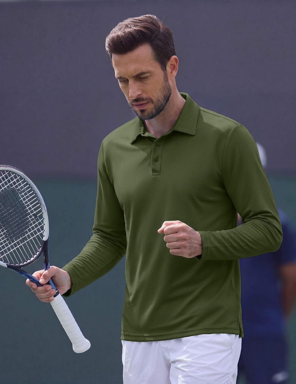 image:imageCOOFANDY Mens Polo Shirts Long Sleeve UPF 50 Moisture Wicking Golf Shirt 3 Button Lightweight Collared Shirts Shape Retaining Classic Basic Polos Ideal for Golf Tennis and Daily Casual WearOlive Green
