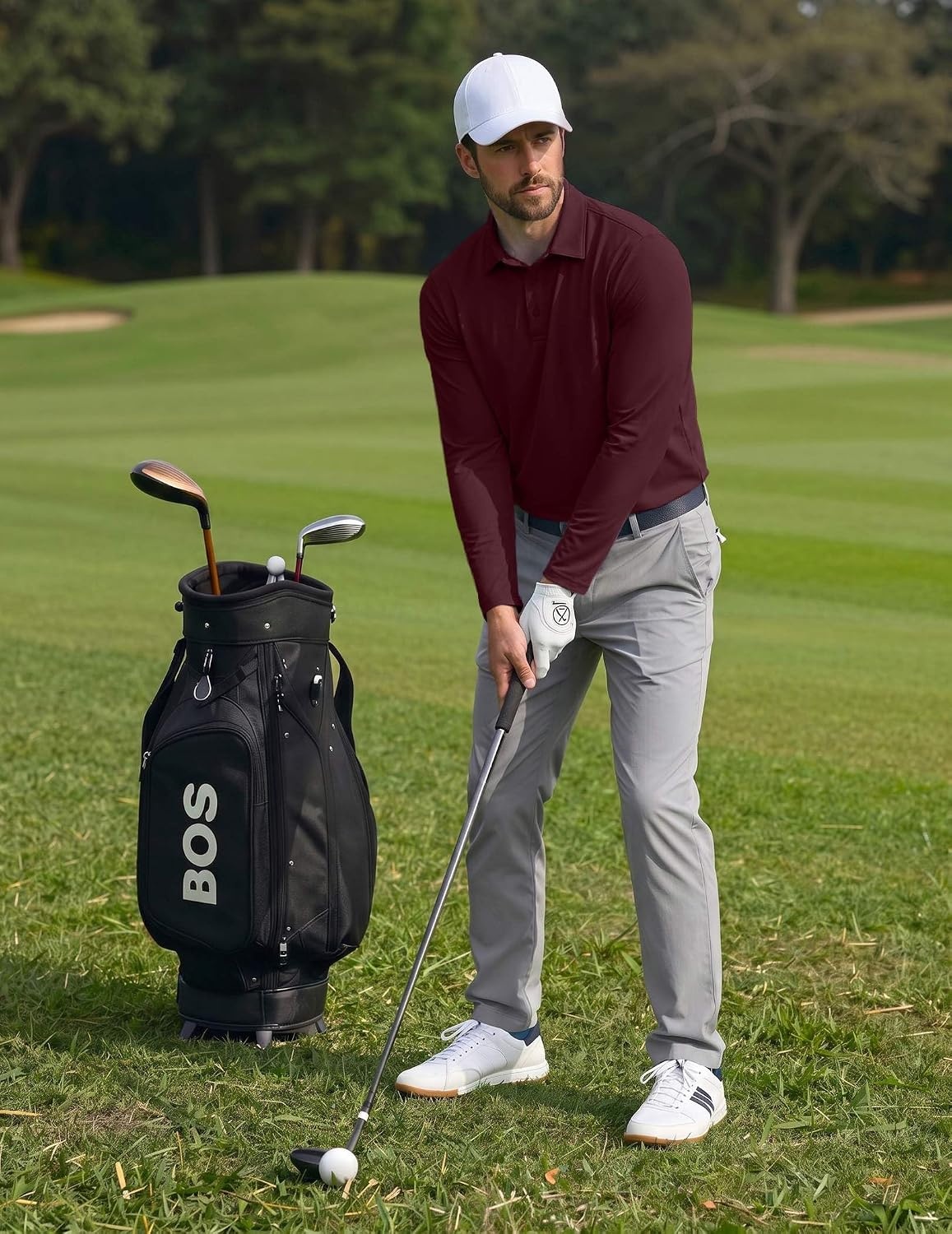 image:imageCOOFANDY Mens Polo Shirts Long Sleeve UPF 50 Moisture Wicking Golf Shirt 3 Button Lightweight Collared Shirts Shape Retaining Classic Basic Polos Ideal for Golf Tennis and Daily Casual WearWine Red