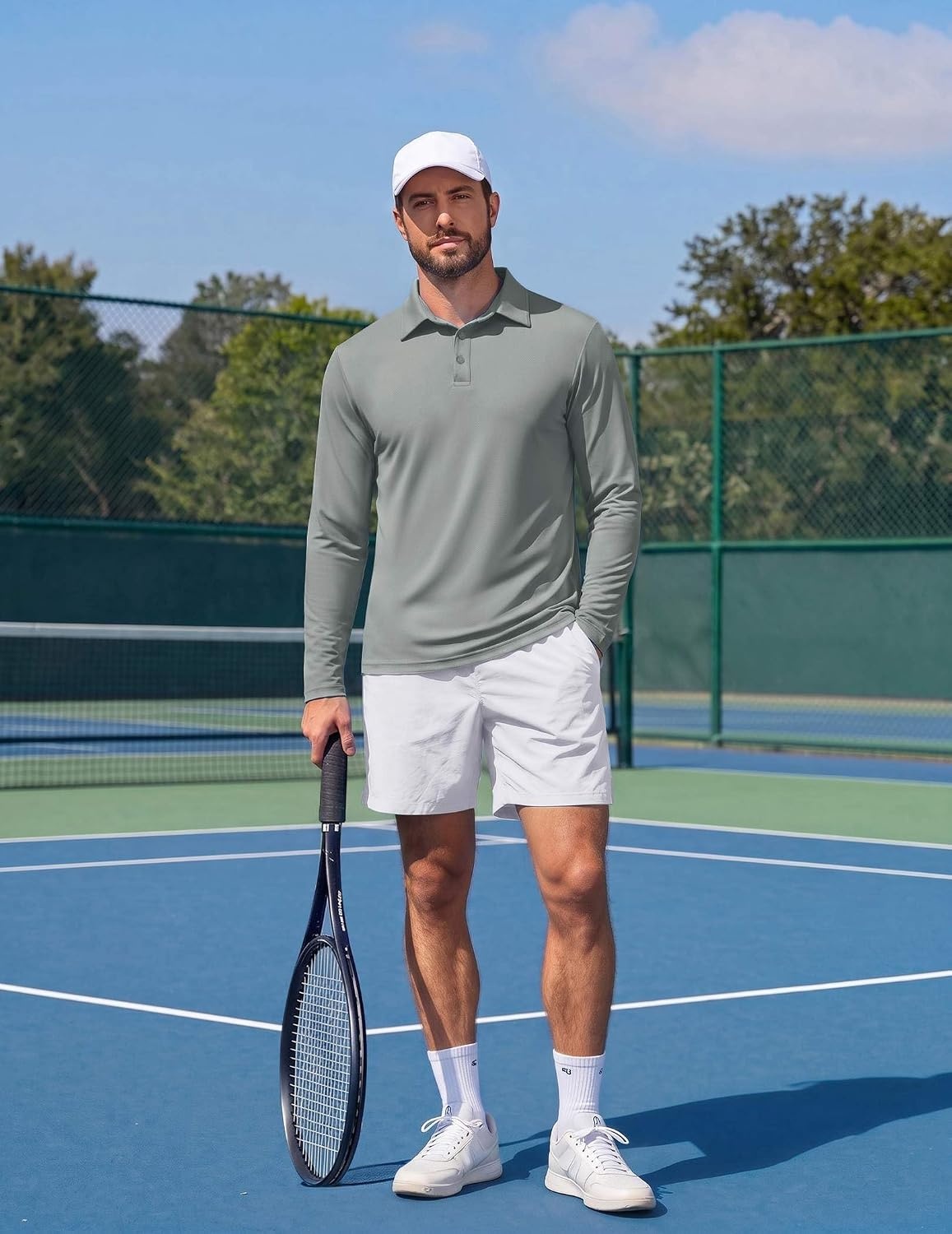 image:imageCOOFANDY Mens Polo Shirts Long Sleeve UPF 50 Moisture Wicking Golf Shirt 3 Button Lightweight Collared Shirts Shape Retaining Classic Basic Polos Ideal for Golf Tennis and Daily Casual WearSage Green