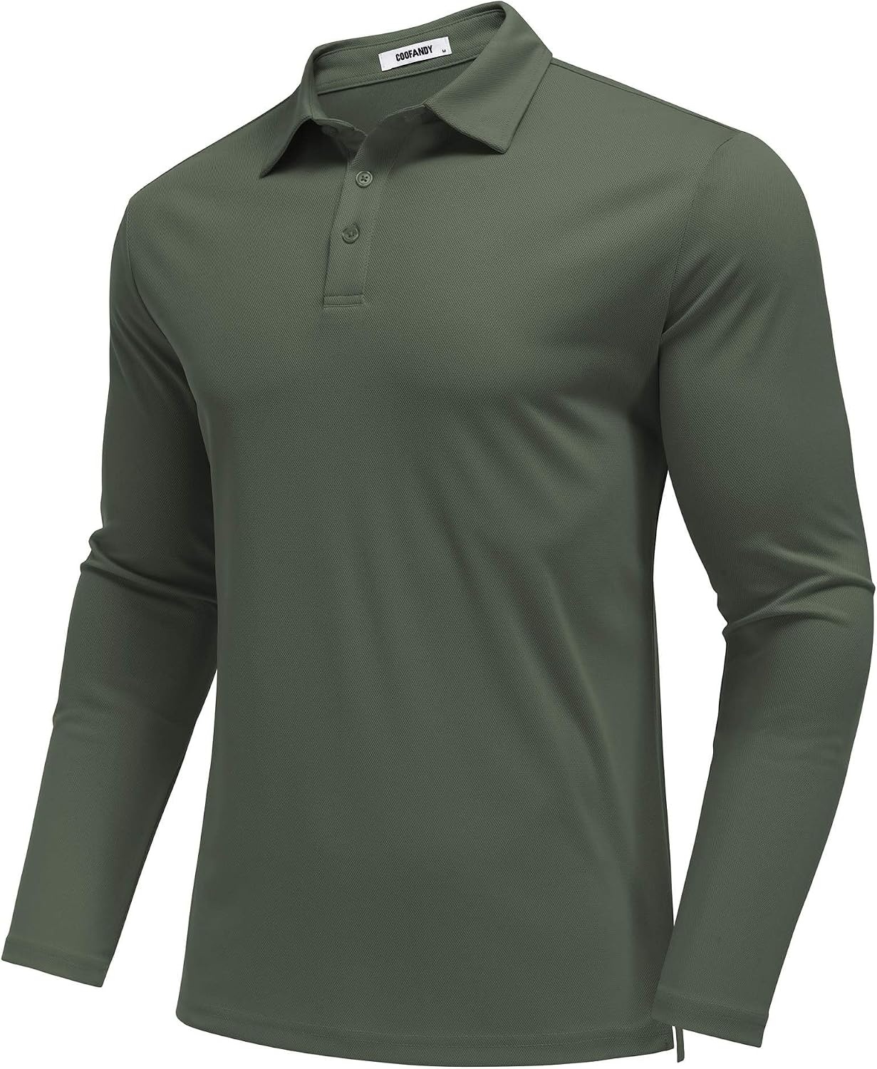 image:imageCOOFANDY Mens Polo Shirts Long Sleeve UPF 50 Moisture Wicking Golf Shirt 3 Button Lightweight Collared Shirts Shape Retaining Classic Basic Polos Ideal for Golf Tennis and Daily Casual WearArmy Green
