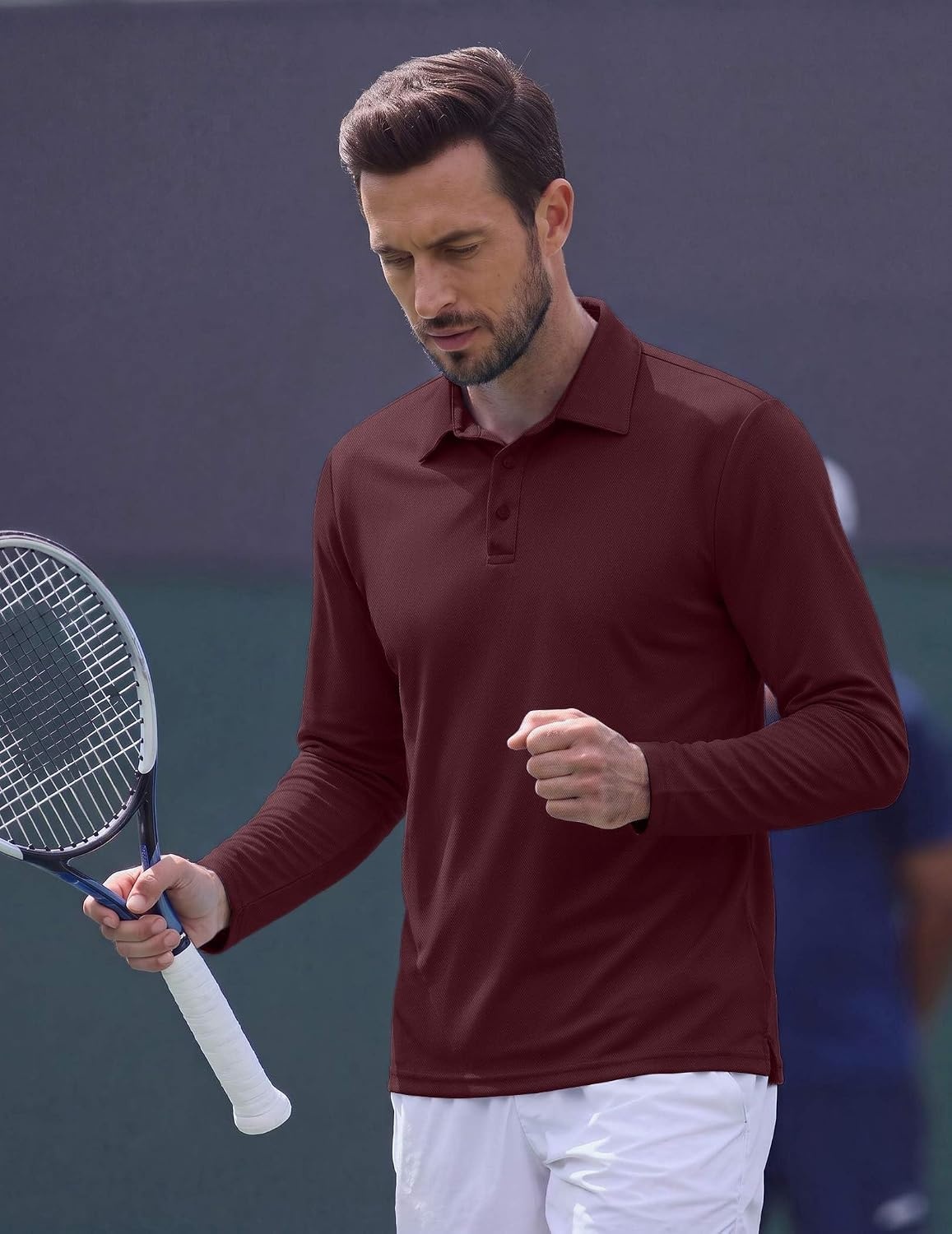 image:imageCOOFANDY Mens Polo Shirts Long Sleeve UPF 50 Moisture Wicking Golf Shirt 3 Button Lightweight Collared Shirts Shape Retaining Classic Basic Polos Ideal for Golf Tennis and Daily Casual WearWine Red