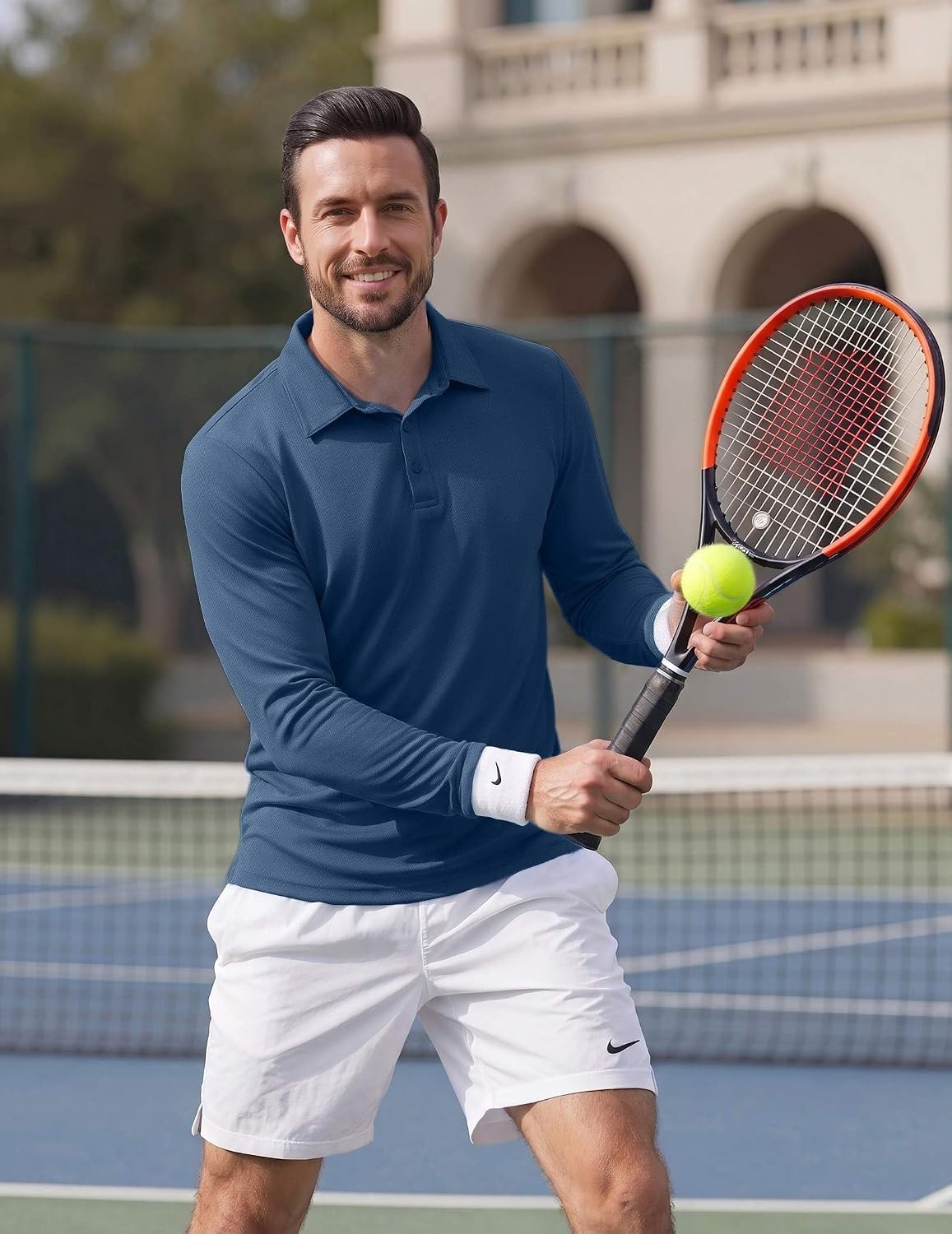 image:imageCOOFANDY Mens Polo Shirts Long Sleeve UPF 50 Moisture Wicking Golf Shirt 3 Button Lightweight Collared Shirts Shape Retaining Classic Basic Polos Ideal for Golf Tennis and Daily Casual WearDemin Blue