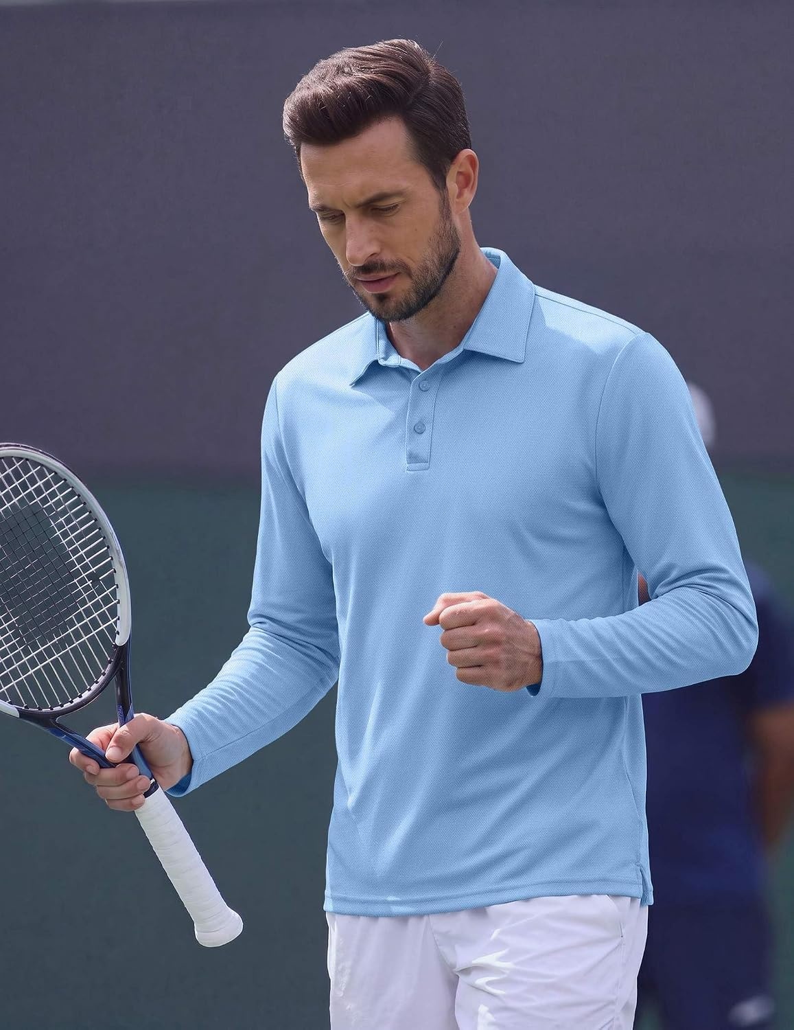 image:imageCOOFANDY Mens Polo Shirts Long Sleeve UPF 50 Moisture Wicking Golf Shirt 3 Button Lightweight Collared Shirts Shape Retaining Classic Basic Polos Ideal for Golf Tennis and Daily Casual WearSky Blue
