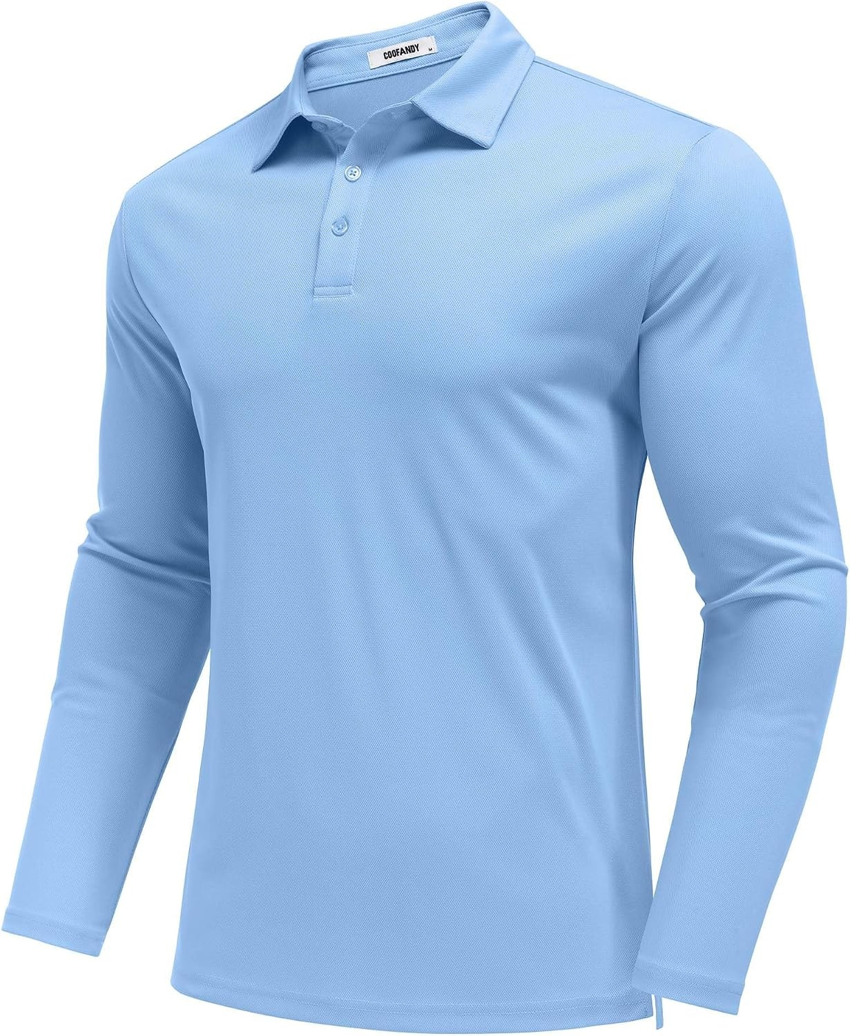 image:imageCOOFANDY Mens Polo Shirts Long Sleeve UPF 50 Moisture Wicking Golf Shirt 3 Button Lightweight Collared Shirts Shape Retaining Classic Basic Polos Ideal for Golf Tennis and Daily Casual WearSky Blue