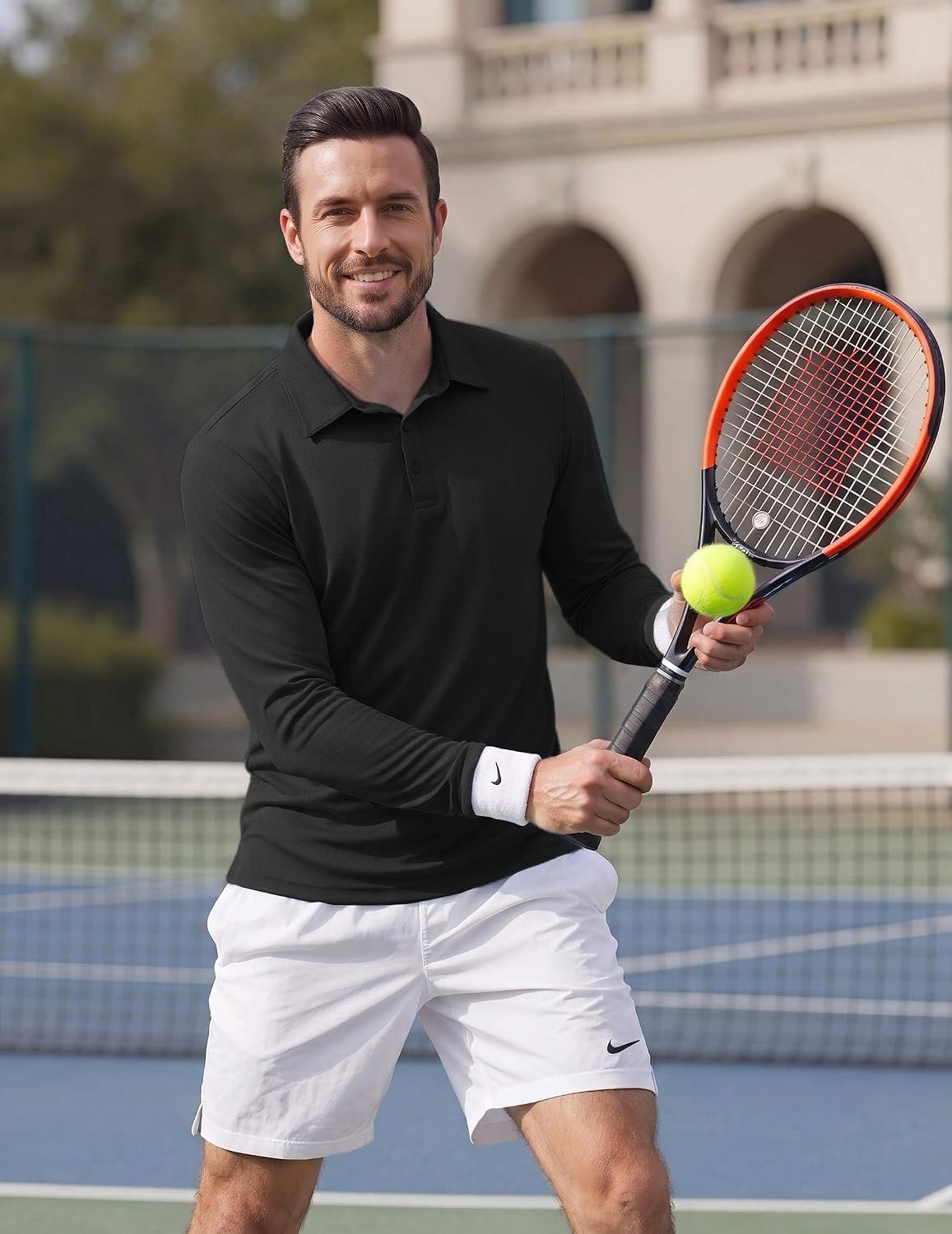 image:imageCOOFANDY Mens Polo Shirts Long Sleeve UPF 50 Moisture Wicking Golf Shirt 3 Button Lightweight Collared Shirts Shape Retaining Classic Basic Polos Ideal for Golf Tennis and Daily Casual WearBlack