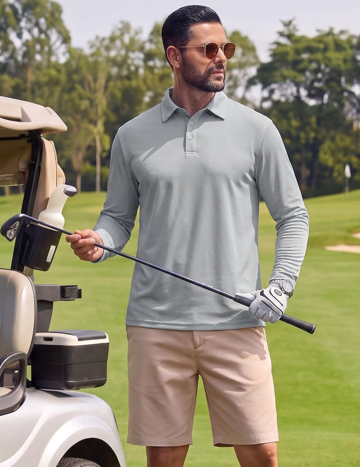 image:imageCOOFANDY Mens Polo Shirts Long Sleeve UPF 50 Moisture Wicking Golf Shirt 3 Button Lightweight Collared Shirts Shape Retaining Classic Basic Polos Ideal for Golf Tennis and Daily Casual WearSage Green