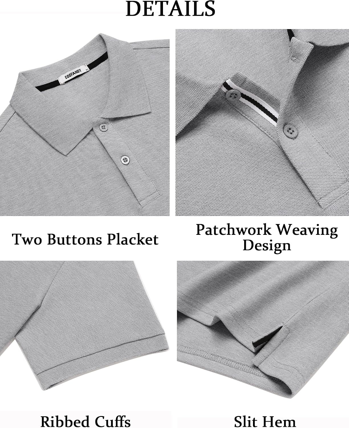 image:imageCOOFANDY Mens Polo Shirts Short Sleeve Cotton Pique Casual Button T Shirts Classic Fit Collared Golf ShirtsHeather Grey
