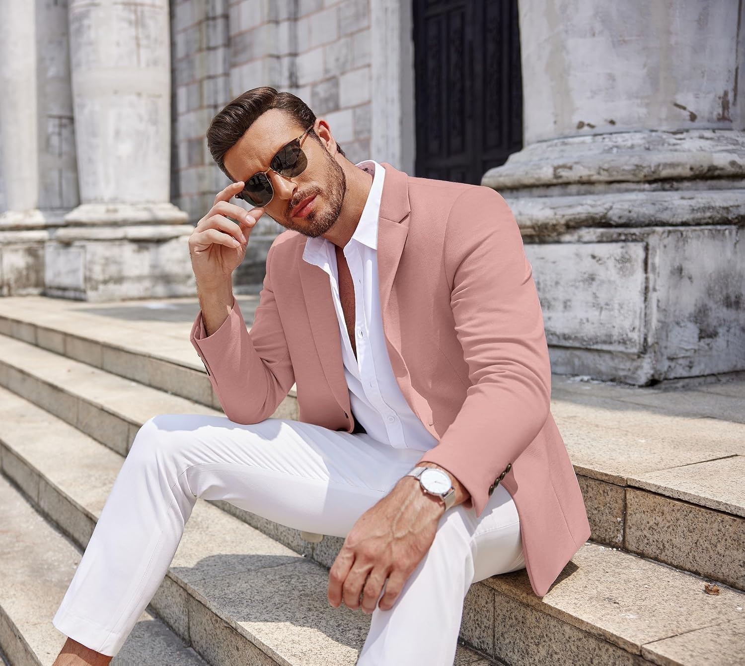 image:imageCOOFANDY Mens Sport Coats Casual Knit Blazer Two Button Suit Jacket Modern Slimfit Silhouette with Structured ShouldersStretch Comfort amp Versatile Style for WeddingsBusiness or Daily WearPink