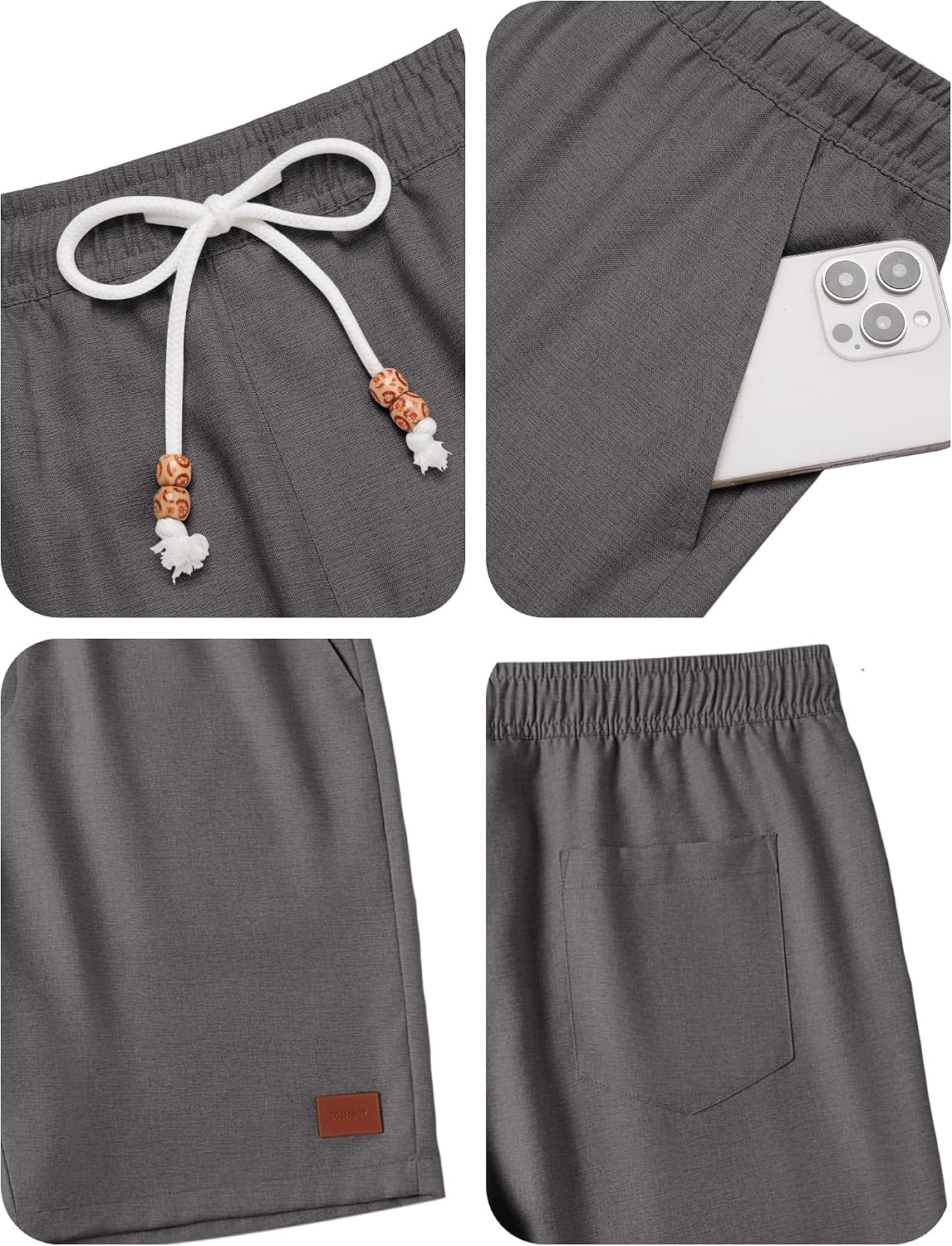 image:imageCOOFANDY Mens Summer Beach Shorts Casual Vacation Shorts Drawstring Shorts Elastic Waist Lightweight Stretch Short 9 Inch Inseam Slim Fit Holiday Vacation Shorts Flat Front Short Hawaiian StyleDark Grey