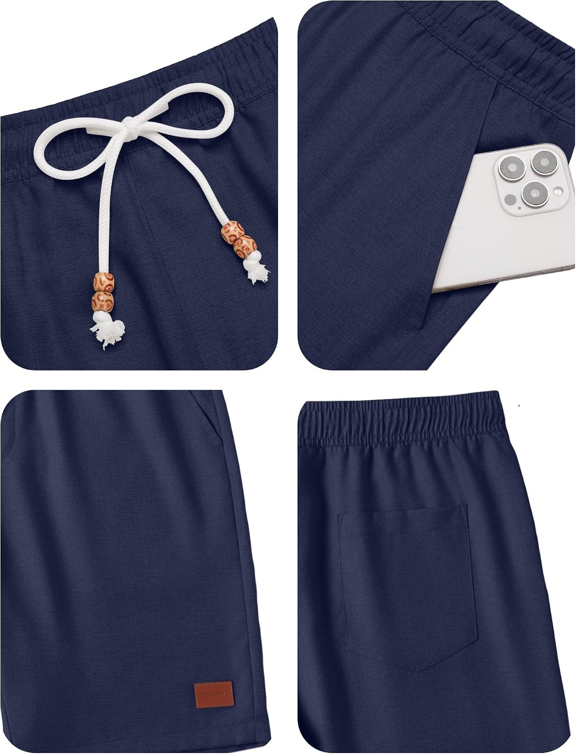 image:imageCOOFANDY Mens Summer Beach Shorts Casual Vacation Shorts Drawstring Shorts Elastic Waist Lightweight Stretch Short 9 Inch Inseam Slim Fit Holiday Vacation Shorts Flat Front Short Hawaiian StyleNavy Blue
