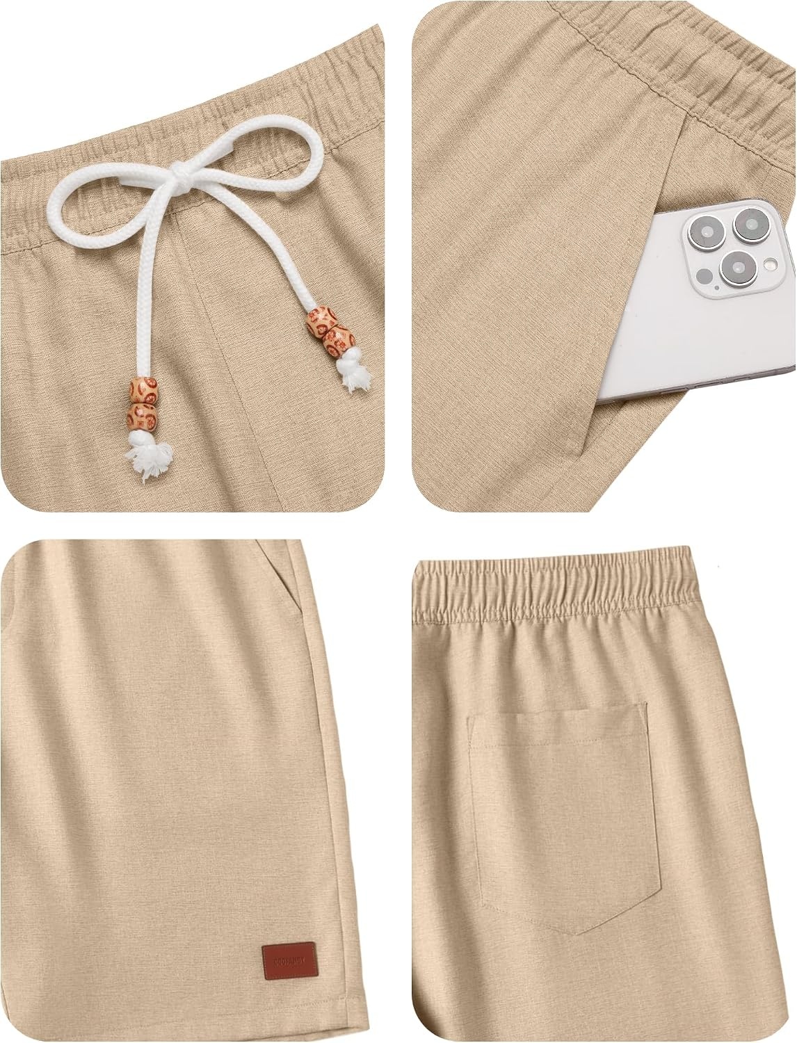 image:imageCOOFANDY Mens Summer Beach Shorts Casual Vacation Shorts Drawstring Shorts Elastic Waist Lightweight Stretch Short 9 Inch Inseam Slim Fit Holiday Vacation Shorts Flat Front Short Hawaiian StyleLight Khaki