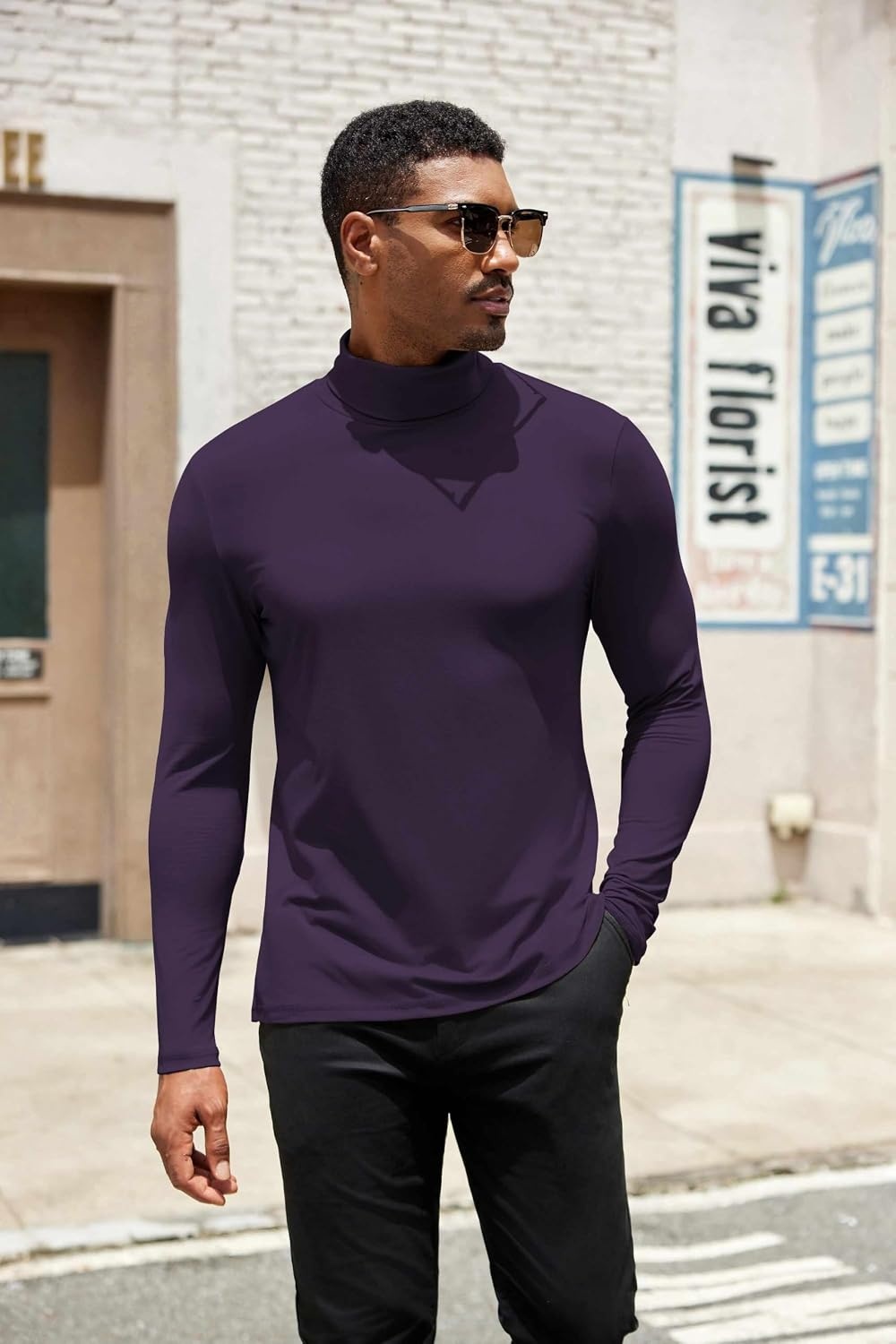 image:imageCOOFANDY Mens Turtleneck Shirts Slim Fit Shirt Tops Lightweight Pullover Thermal Sweater Casual Long Sleeve ShirtDark Purple