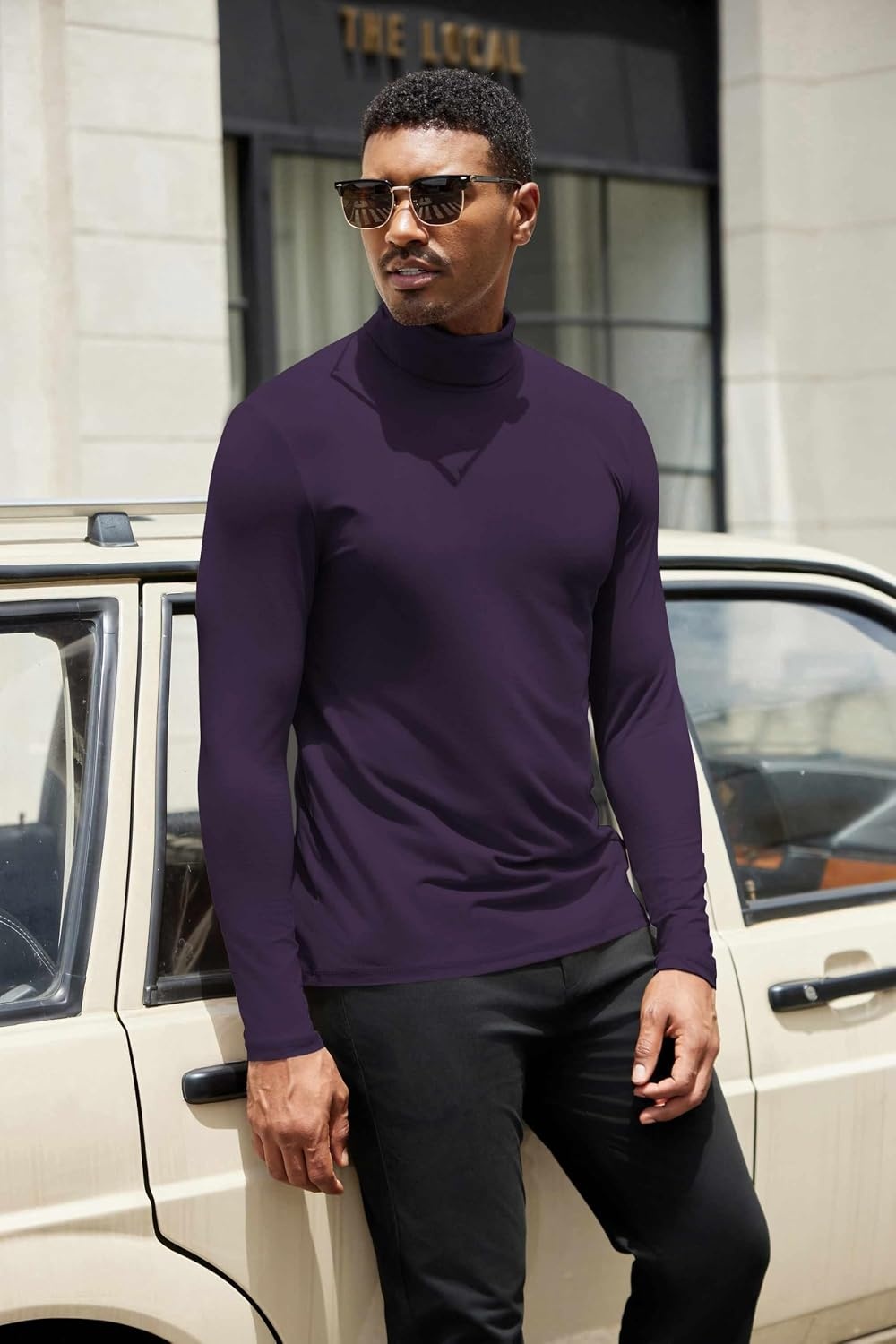 image:imageCOOFANDY Mens Turtleneck Shirts Slim Fit Shirt Tops Lightweight Pullover Thermal Sweater Casual Long Sleeve ShirtDark Purple