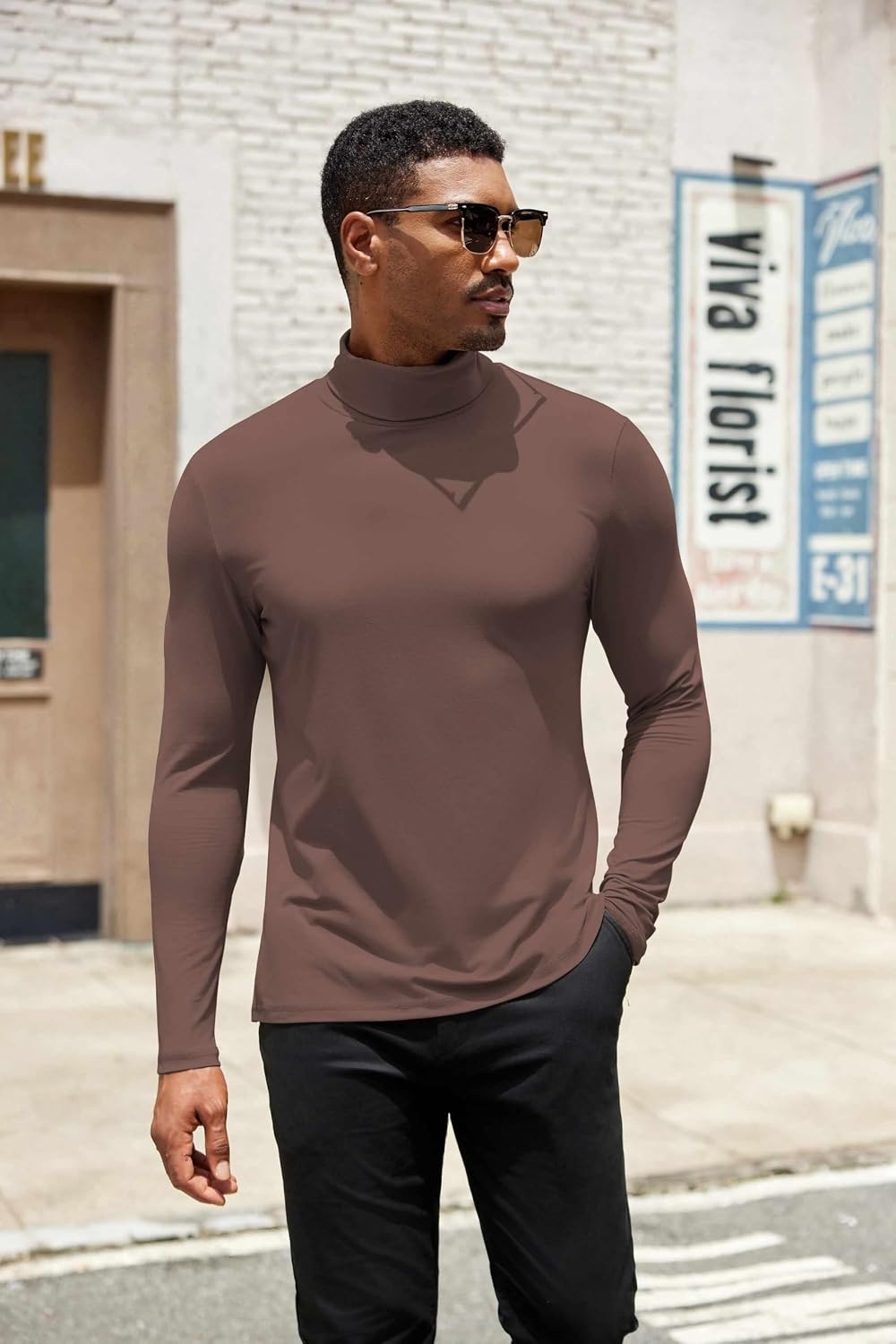 image:imageCOOFANDY Mens Turtleneck Shirts Slim Fit Shirt Tops Lightweight Pullover Thermal Sweater Casual Long Sleeve ShirtGray Brown