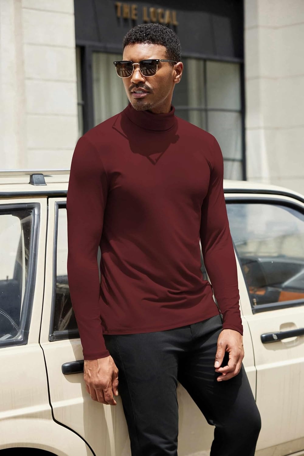 image:imageCOOFANDY Mens Turtleneck Shirts Slim Fit Shirt Tops Lightweight Pullover Thermal Sweater Casual Long Sleeve ShirtWine Red