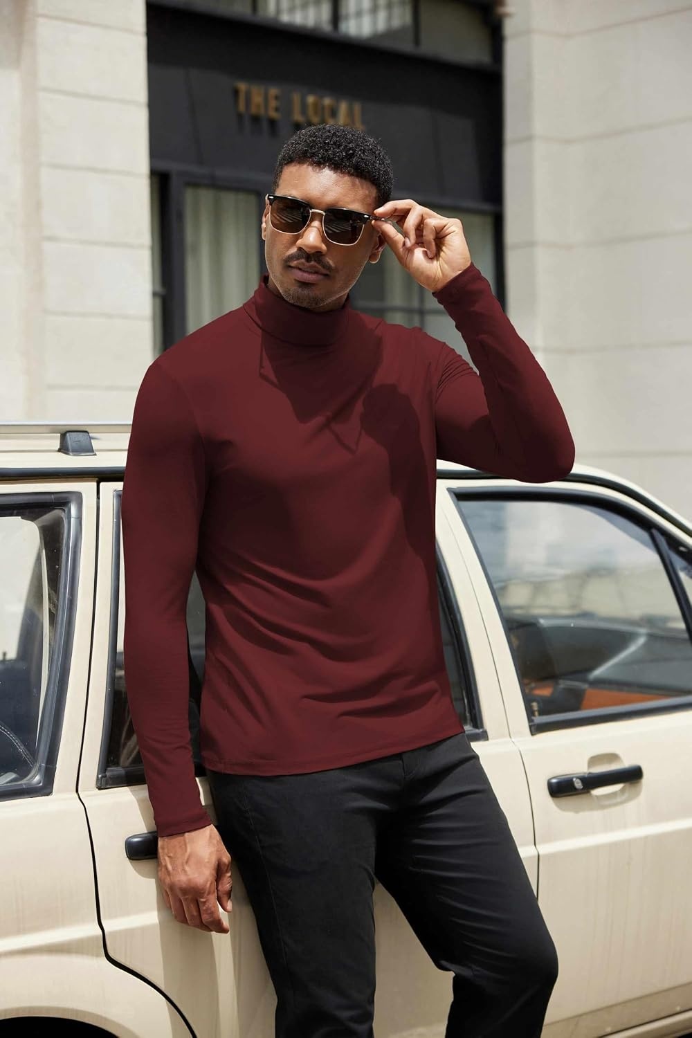 image:imageCOOFANDY Mens Turtleneck Shirts Slim Fit Shirt Tops Lightweight Pullover Thermal Sweater Casual Long Sleeve ShirtWine Red