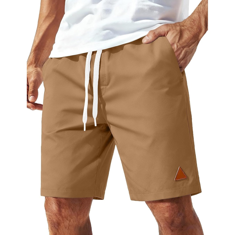 image:imageCOOFANDY Mens 9 Casual Shorts with Zipper Pockets Lightweight Chino Shorts Elastic Waist Drawstring MoistureWicking Stretch Twill Everyday Casual WearLight Brown