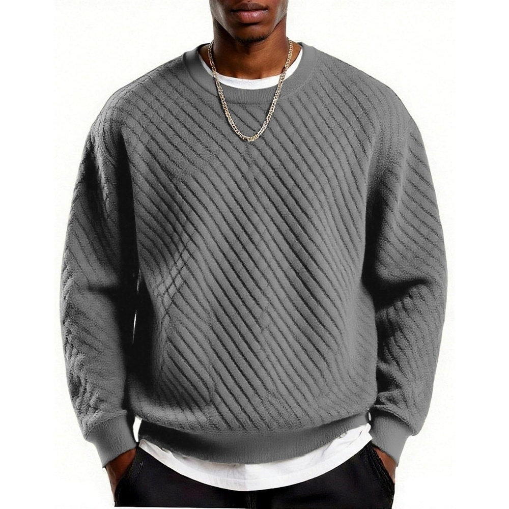 image:imageCOOFANDY Mens Crewneck Sweatshirts Long Sleeve Casual Pullovers Sweaters Mens Sweatshirt Casual Knit Crew Neck Sweater Long Sleeve Pullover Top Geometric Texture Quilted Round Neck Fall WinterLight Grey