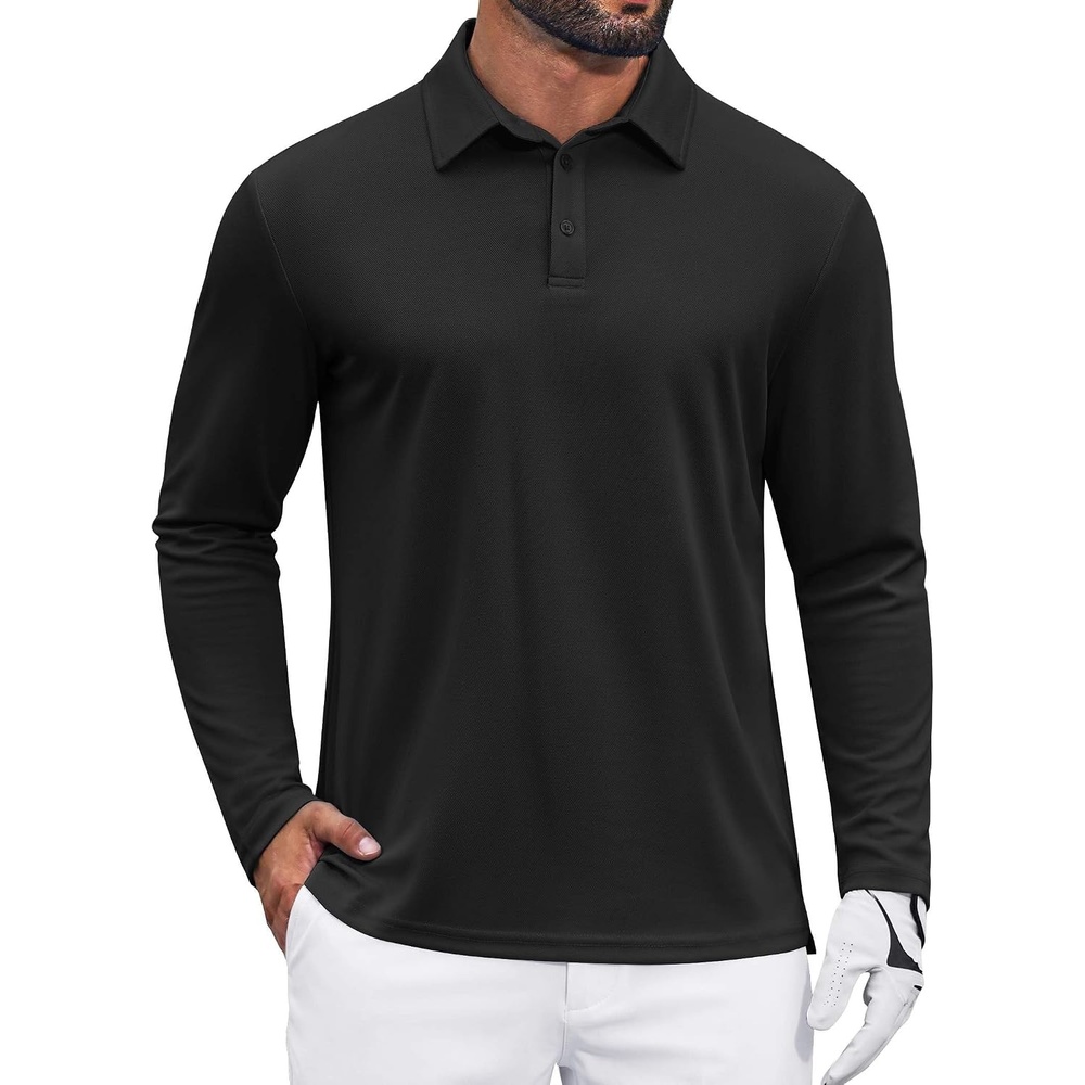 image:imageCOOFANDY Mens Polo Shirts Long Sleeve UPF 50 Moisture Wicking Golf Shirt 3 Button Lightweight Collared Shirts Shape Retaining Classic Basic Polos Ideal for Golf Tennis and Daily Casual WearBlack